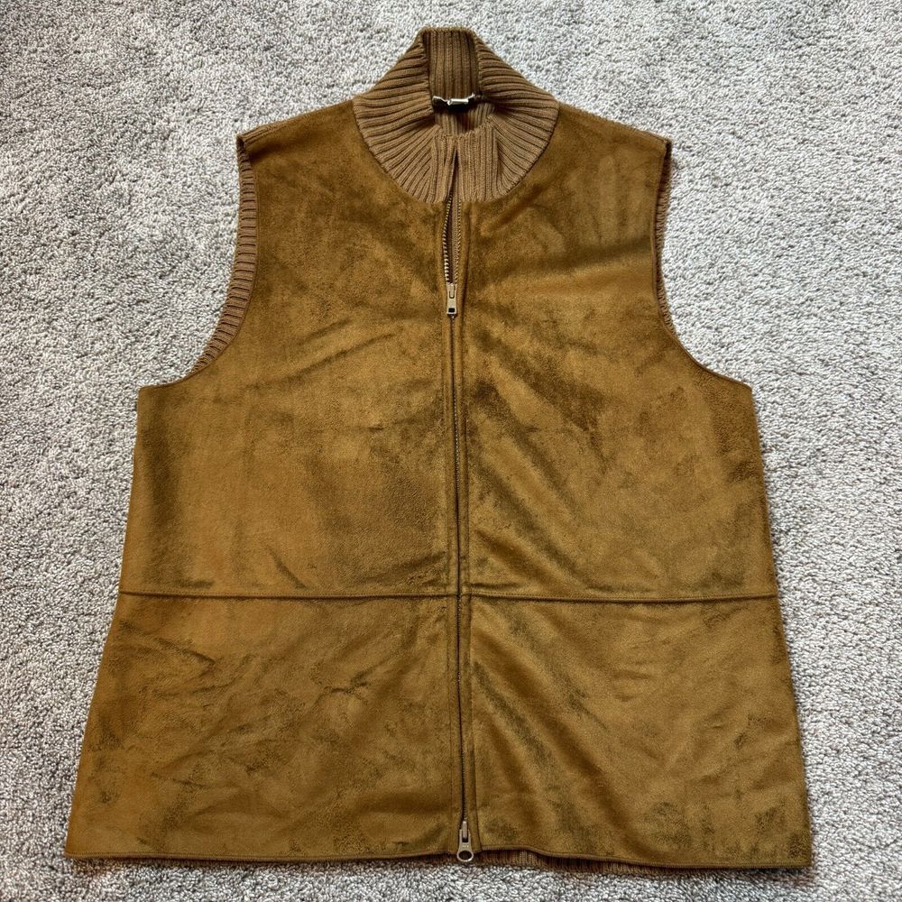 J. Jill‎ Sweater Vest Medium Full Zip Faux Suede Ribbed Back Layering